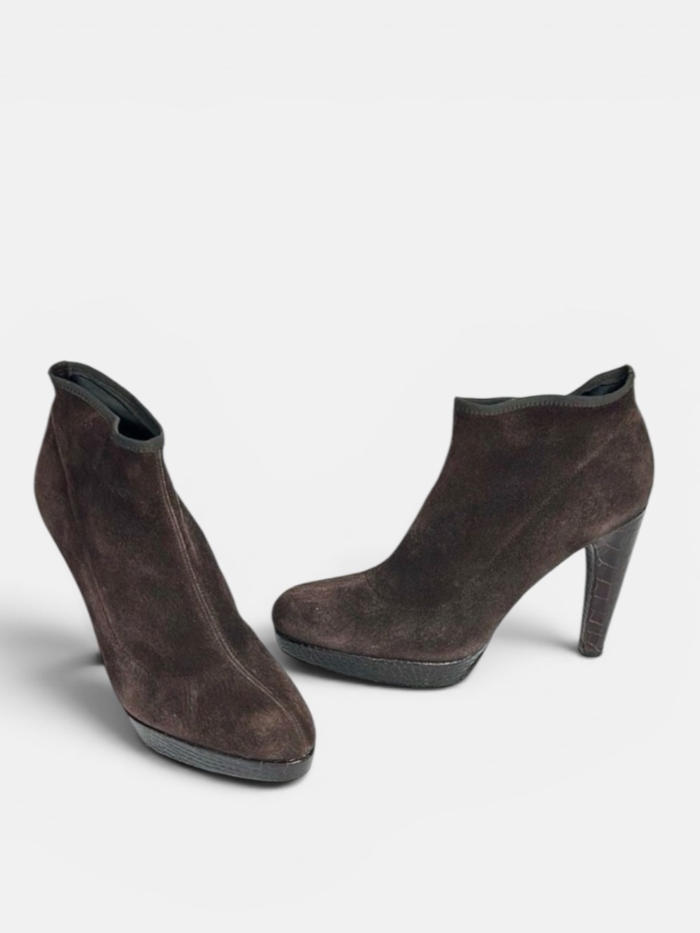 Stuart Weitzman Sockemup Platform Bootie High Heels Cola Brown Suede US 7,5
